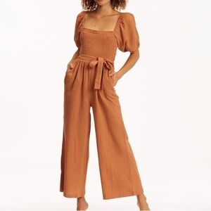 Billabong board walker short sleeve gauzy jumpsuit sunburnt orange No belt Small